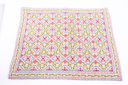Needlepoint Rug with Pink, Blue & Greens, Large Size
