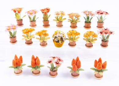 German Erzgebirge Wooden Flowers in Pots with More Flowers