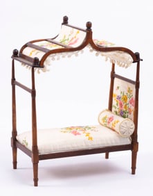 Handmade Child's Canopy Bed with Foral Design & Screens