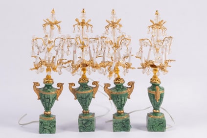 4 Green Urns with Wired Candelabras