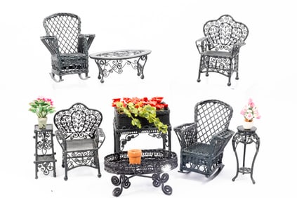 Black Metal Set Wire Wicker Outdoor Furniture Lot