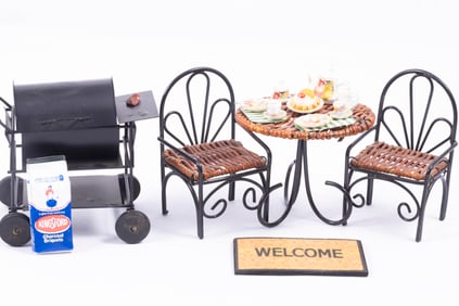 Reutter Porcelain Metal & Wicker Table & Chairs Set