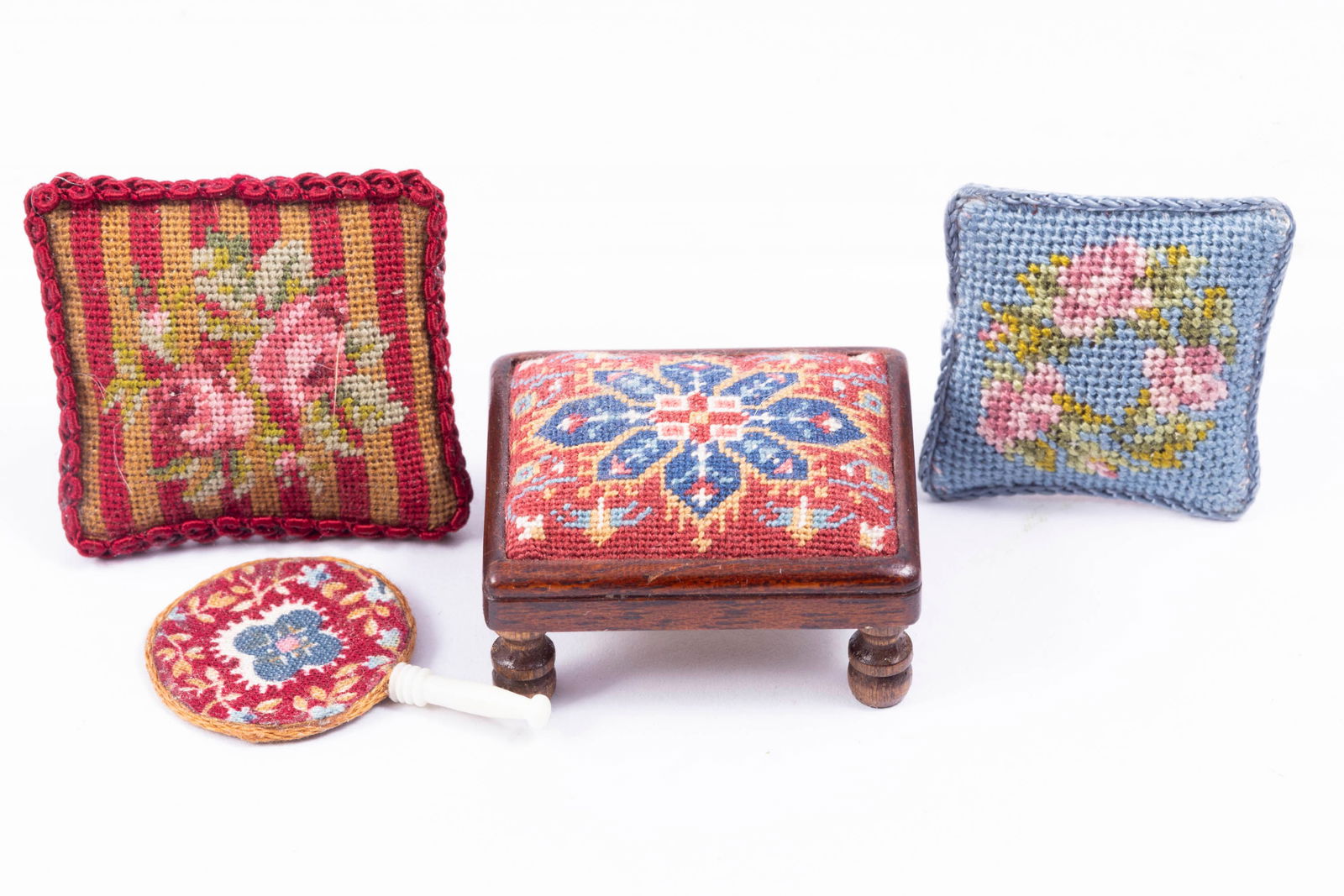 Needlepoint Stool, Fan & Pillows - Sue Bakker (1 of 5)