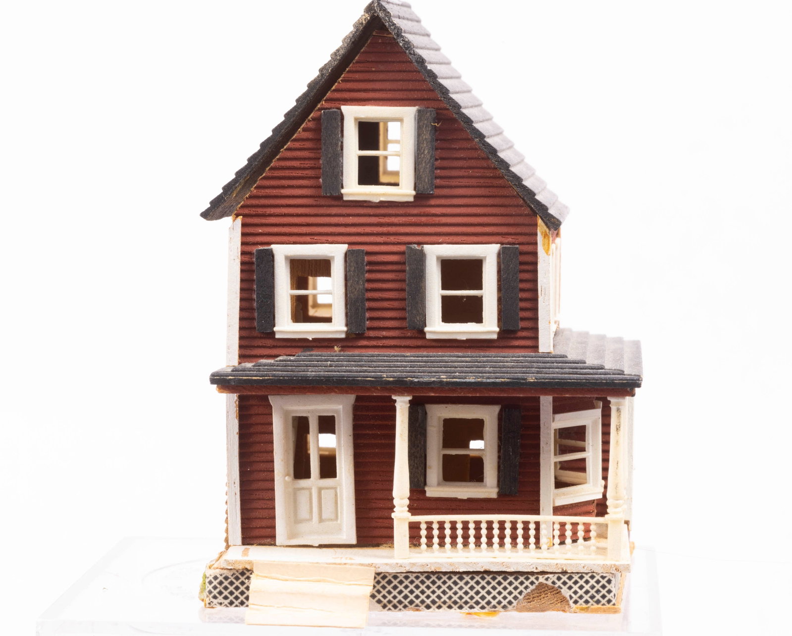 Red Millie August 1:144 Scale Breakaway Dollhouse: 1:144 red breakaway dollhouse. Wooden interior, ready to finish and decorate. Millie August.