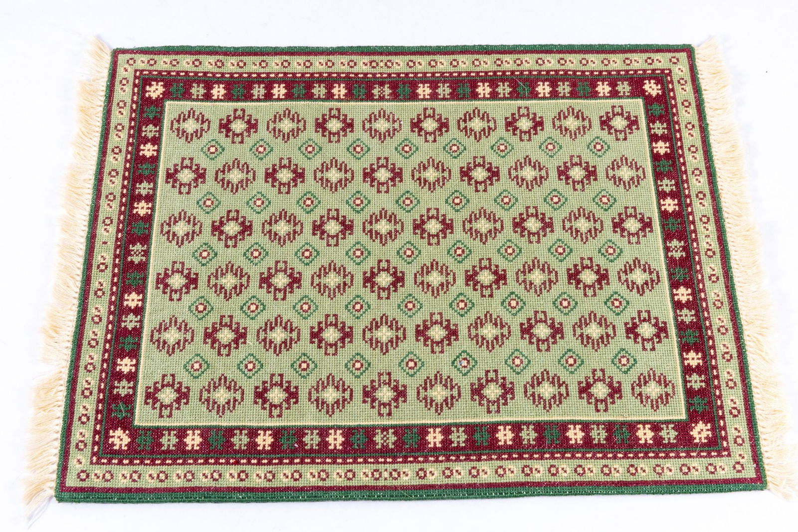 Large Needlepoint Rug in Green & Burgundy (1 of 3)
