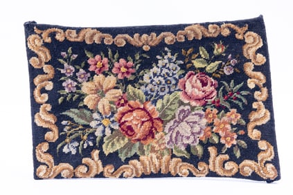 Pair of Vintage Needlepoint Rugs With Roses
