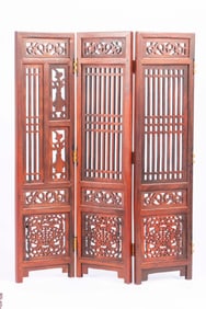 Pair of Tall Wooden Asian 3 Panel Screens