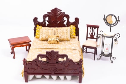Bedroom Furniture with Reutter Porcelain Washstand & Gold Bedding