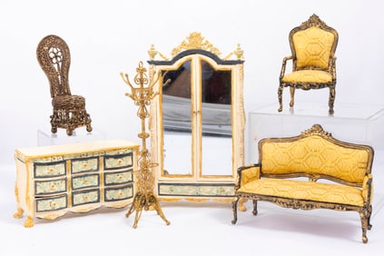 Martha Hastings Furniture Upholstered in Gold Fabric with Painted Gold Pieces