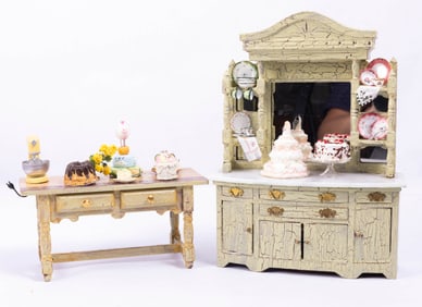 Tearoom Painted Hutch & Table - Decorated