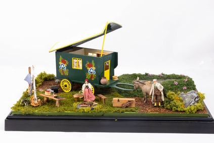 Quarter Scale Decorated Gypsy Wagon with Dolls