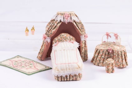 Half Scale Bedroom Furniture Set by Vivien Kay with Nancy Johnston Petit Point Rug