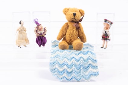 Handmade Dolls Assortment with Big Teddy Bear & Hand Crocheted Blanket