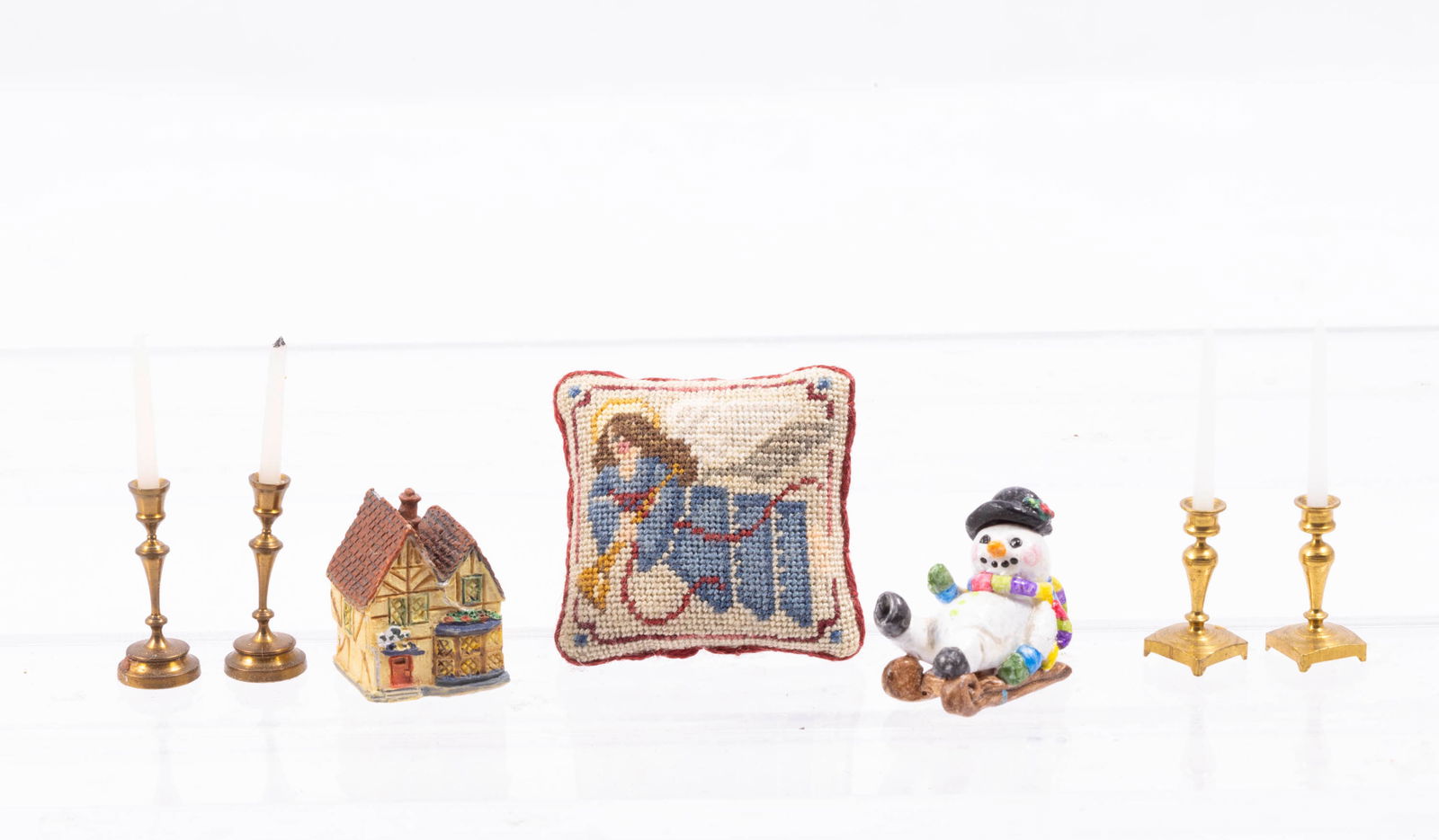 Christmas Needlepoint Pillow & Cathy Rohal Snowman with Tretter's Candlesticks (1 of 7)