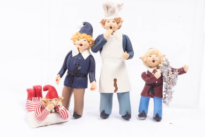 Set of 4 Hand Sculpted Christmas Elves