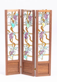 3 Panel Faux Stained Glass Screen with Grapes