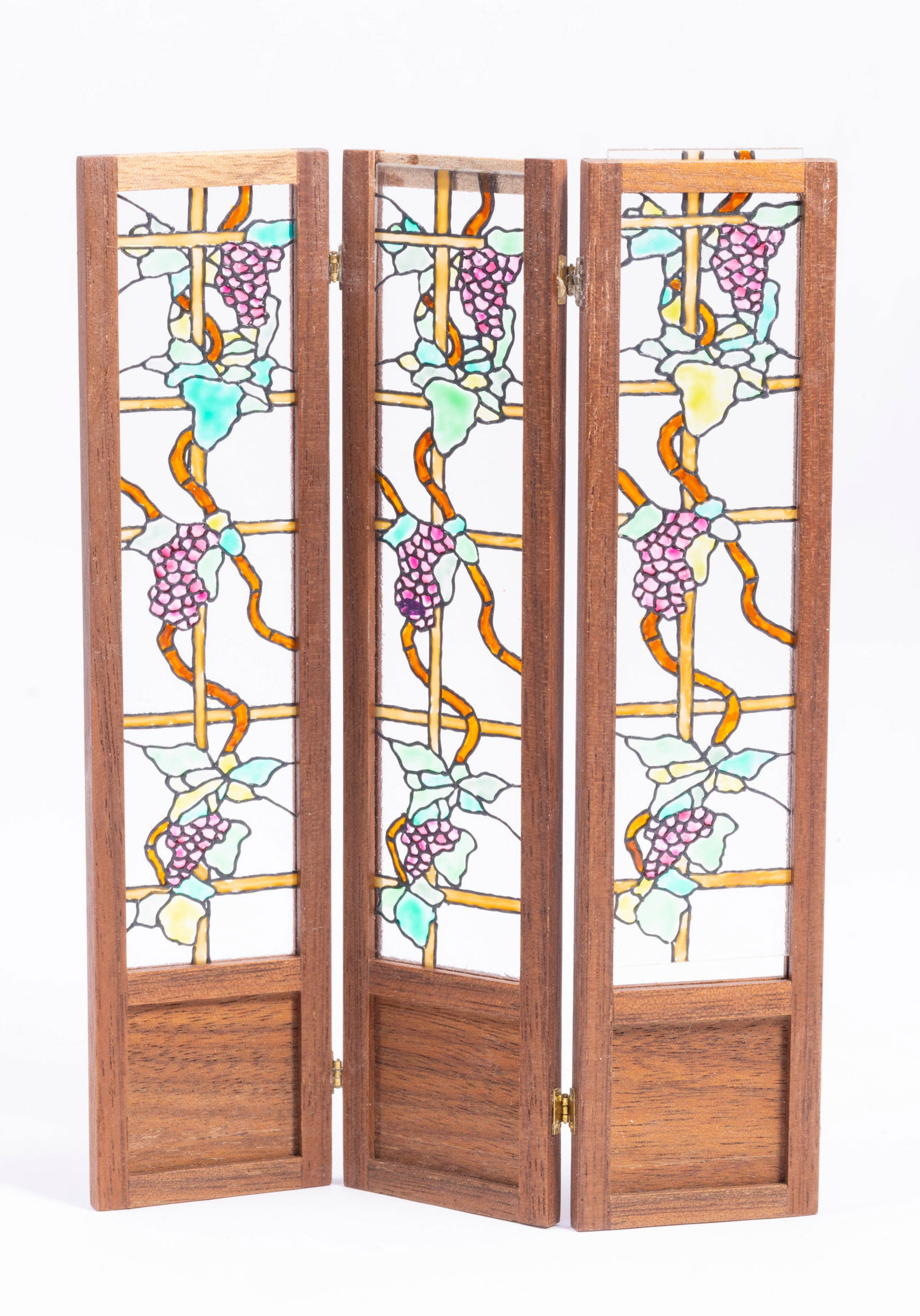 3 Panel Faux Stained Glass Screen with Grapes (1 of 2)