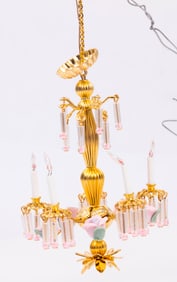 Crystal Chandelier with Pink Roses & Crystals