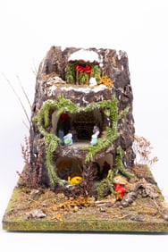 Decorated Tree Stump with Wee Forest Folk & Bunnies