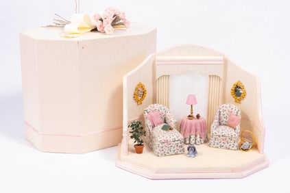 Half Inch Scale D. Anne Ruff Decorated Ladies Sitting Area in Display