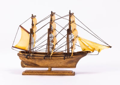 Handmade Ship Display on Wooden Baset
