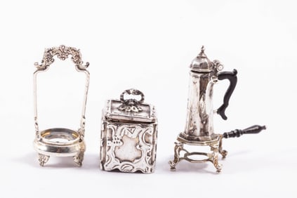 Peter Acquisto Silver - Coffe Pot with Stand, Pickle Holder & Tea Caddy