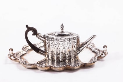 Obadiah Fisher Sterling Silver Paul Revere Platter & Teapot