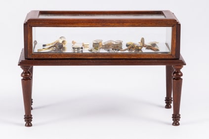 Gentleman's Showcase with Sterling Silver Men's Accessories & Scrimshaw & Wooden & Brass Pipes