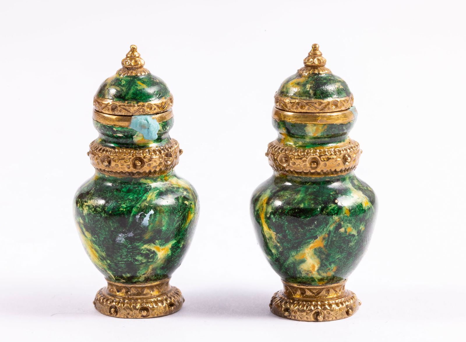 Emily Good Pair of Green Enameled Bronze Urn (1 of 3)