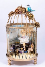 Birdcage with Ballerina on Swing by AIDAPRAVIA of Spain