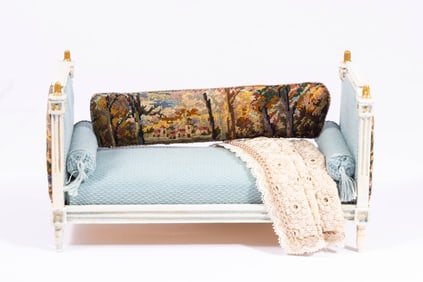 Herbillon Celeste Day Bed with Needlepoint Pillow