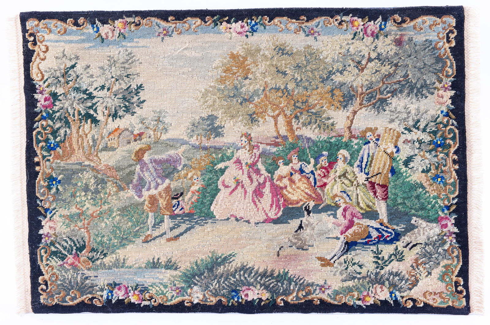 Vintage Needlepoint Rug of 17th Century 8 1/2" x 5 3/4" (1 of 2)
