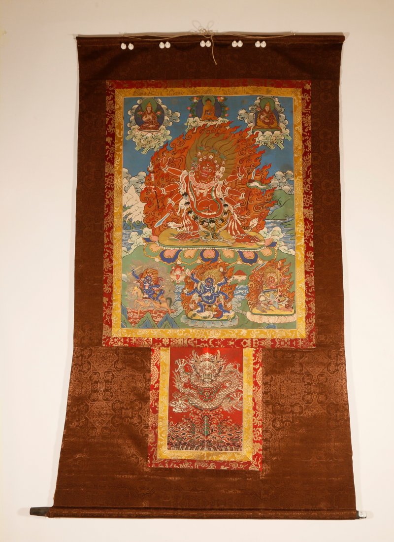 A Tibetan Clay Thangka: A Rare Tibetan Clay Thangka Chinese Ming Dynasty 15-16th Century Size: 90cmx164cm
