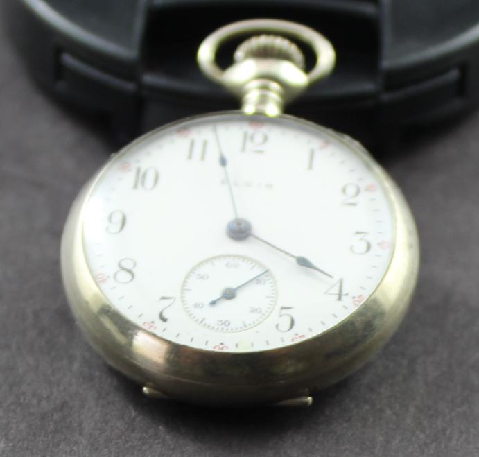 Antique Elgin Pocket Watch: Elgin Movement #16926399, Porcelail Dial - O Size, 15Jewels, Open Face Philadelphia Watch co. Case-Silverlode. Good Condition Runnimg.