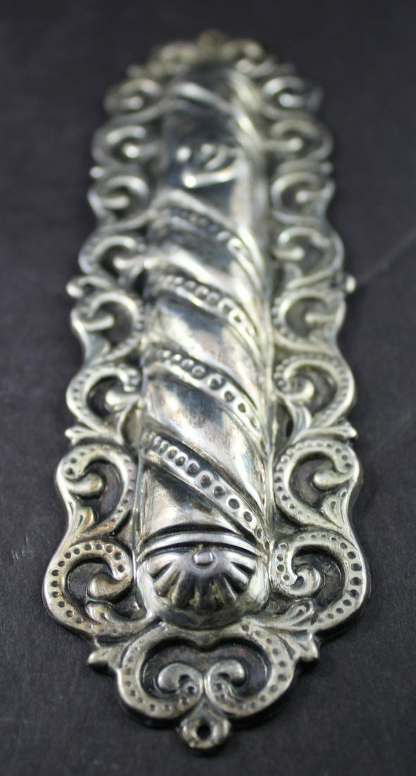Judaica Sterling Mezuzah: Vintage Sterling Silver Mezuzah-Hand Decorated, Weight 1.38ozt. Size 2"wd. X 6 5/8"Long.Marked 925. Fine Condition.