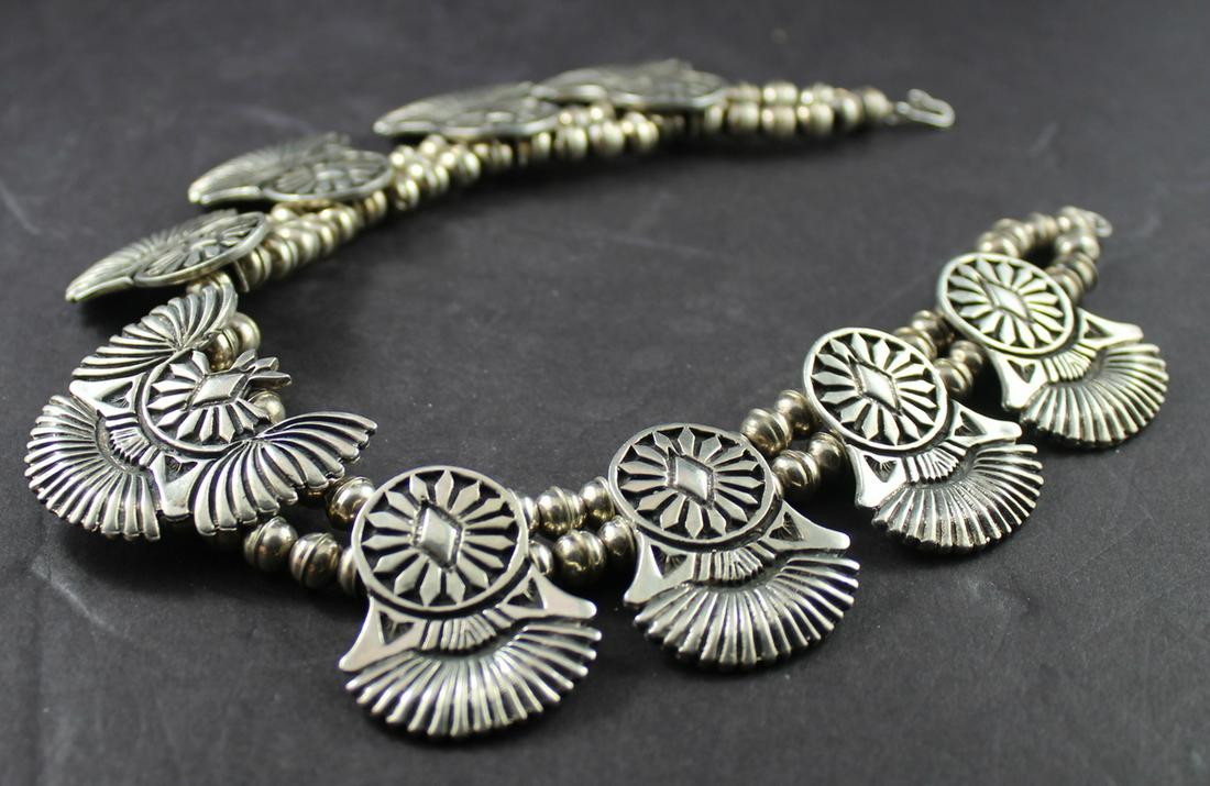 Mexican Sterling Necklace,: Sterling Silver Choker Necklace. Weight 4.50ozt. 15"long. Marked. Good condition.