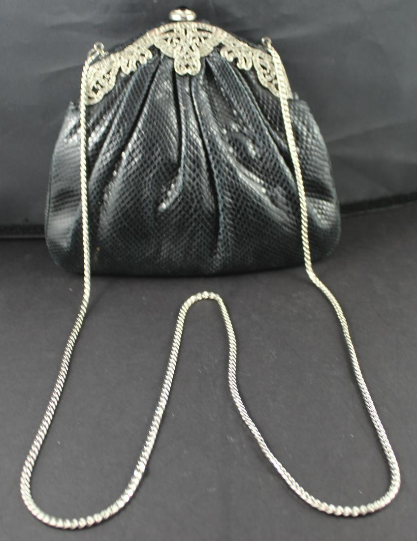 Judith Leiber Alligator Purse.: Judith Leiber alligator purse with marcasite embellishments.Comes with silvertone hideaway chain. Good condition.