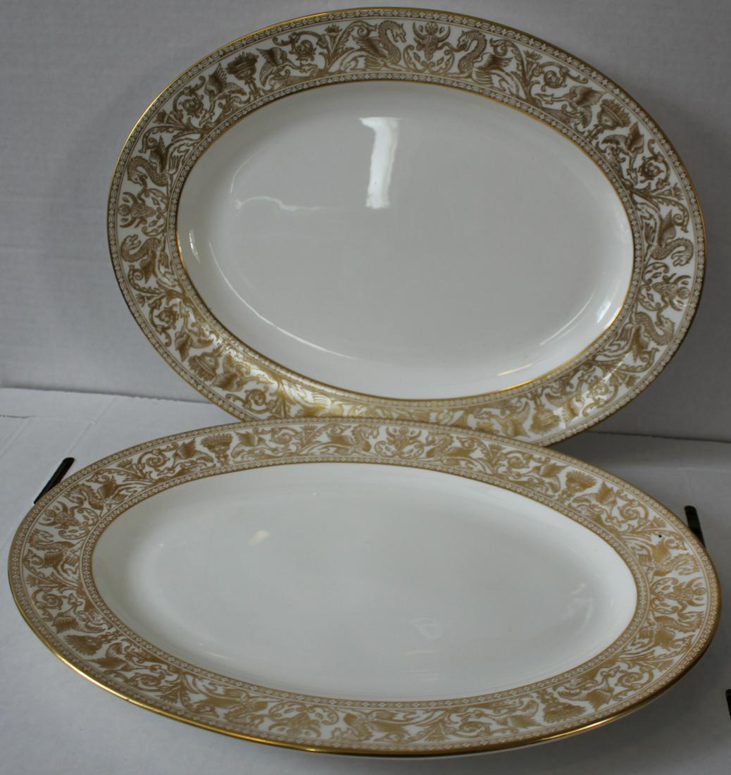(2) Wedgwood Florentine Gold Serving Platters: Two 15" Wedgwood Flo+B64:C89rentine Gold Serving Platters. Marked W4219. Fine Condition.