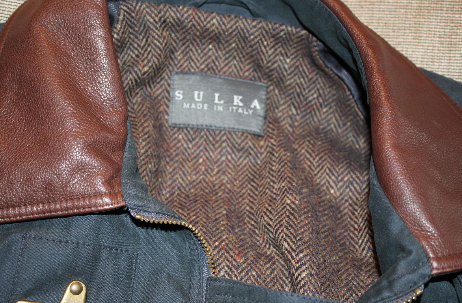 Sulka Green Suede Jacket w/Leather Collar (1 of 2)