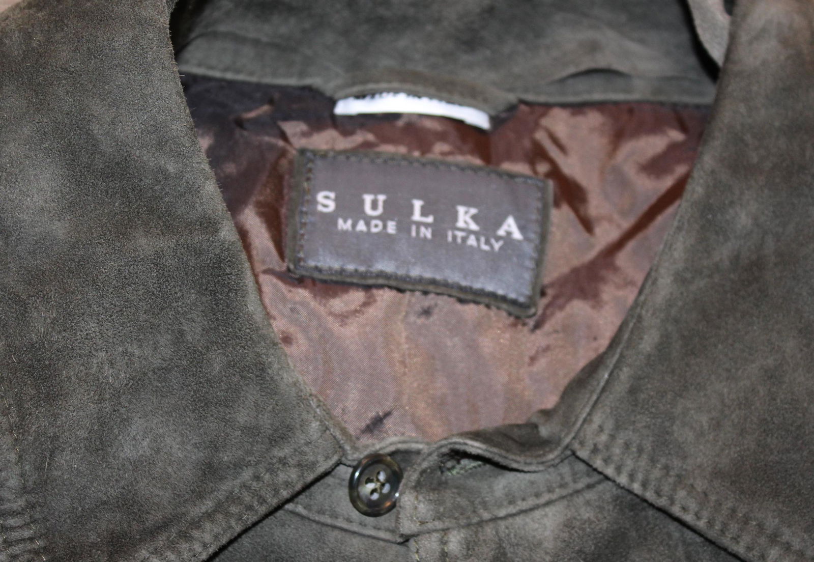 Sulka Green Suede Jacket w/Leather Collar (1 of 2)