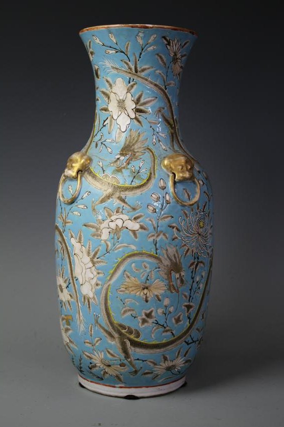 A Turquoise Ground Famille-Rose Bottle Vase (1 of 6)