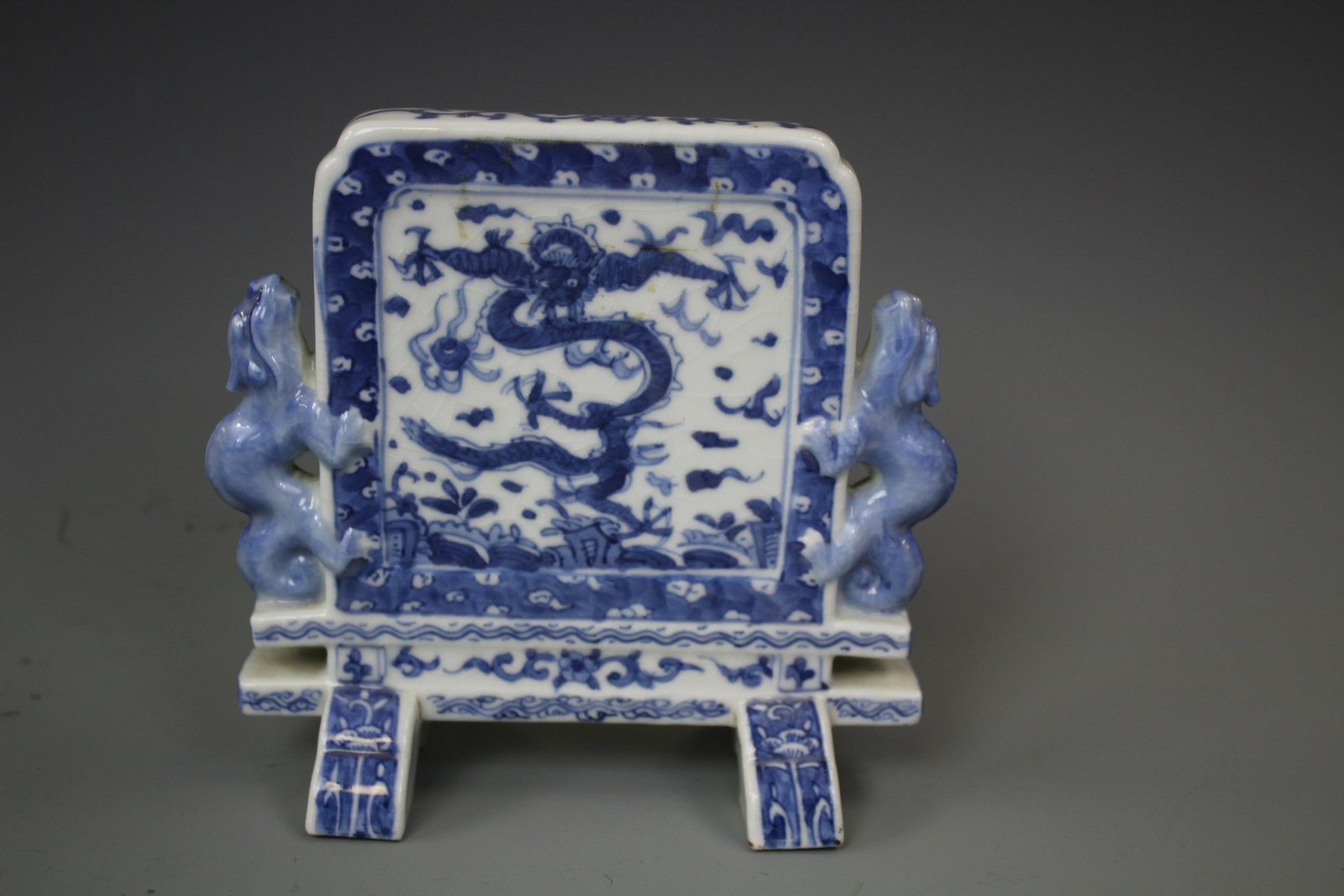 A Small Blue and White Porcelain Screen, Qing Dynasty: A Small Blue and White Porcelain Screen, Qing Dynasty