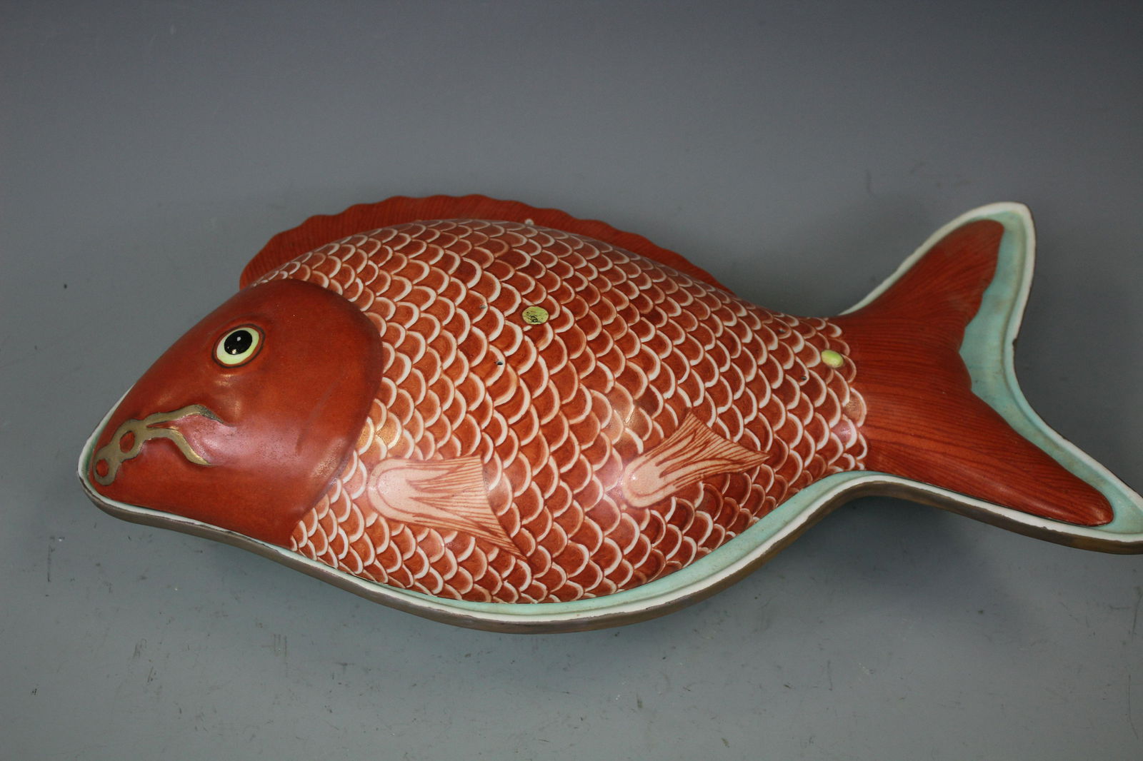 A Red and Turquoise Glazed Fish-Shaped Case (1 of 4)