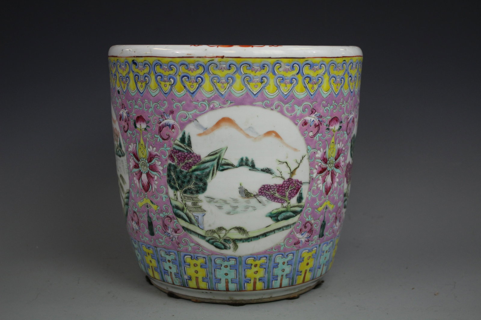 A Chinese Famille Plant Pot, Qing Dynasty (bottom: A Chinese Famille Plant Pot, Qing Dynasty (bottom repair)