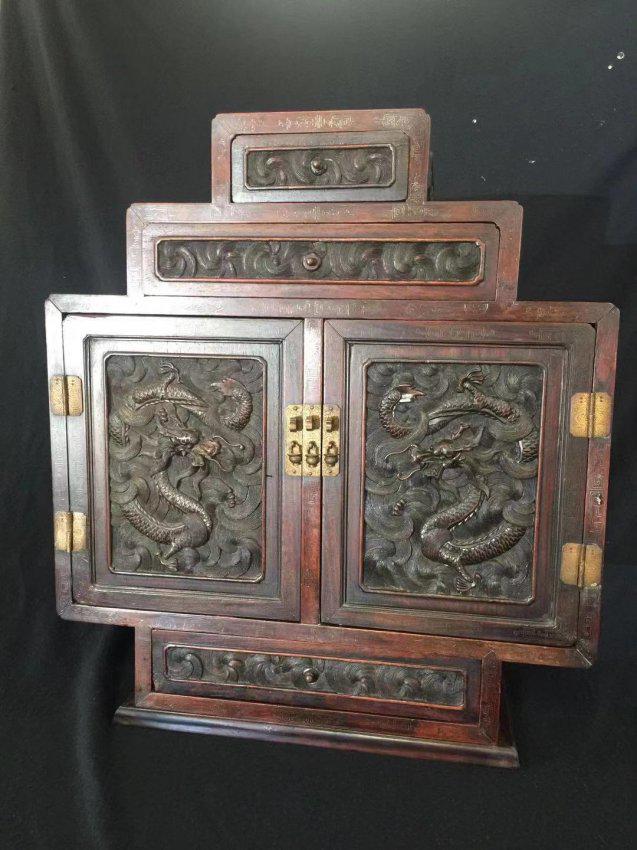 A Silver Inset Hongmu Cabinet, Middle Qing Dynasty: A Silver Inset Hongmu Cabinet, Middle Qing Dynasty