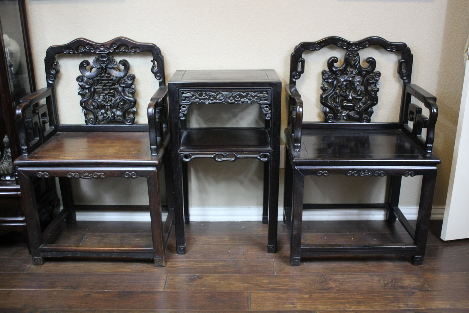 A Pair Of Hongmu Armchairs And Stand, Qing Dynasty: A Pair Of Hongmu Armchairs And Stand, Qing Dynasty