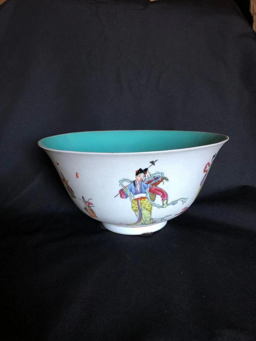 A White-Turquoise Famille-Rose Bowl, Mark Jiaqing: A White-Turquoise Famille-Rose Bowl, Mark Jiaqing Period Qing Dynasty