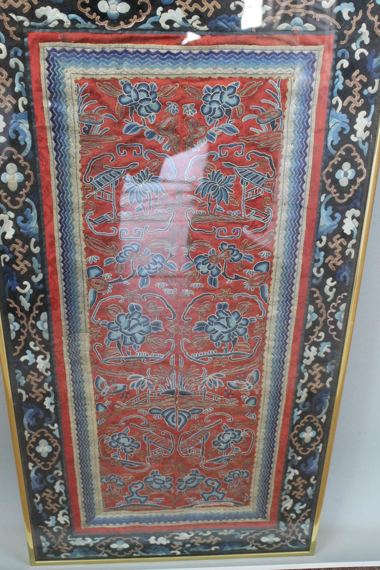 A Framed Chinese Embroidered Silk Panel, Qing Dynasty (1 of 5)