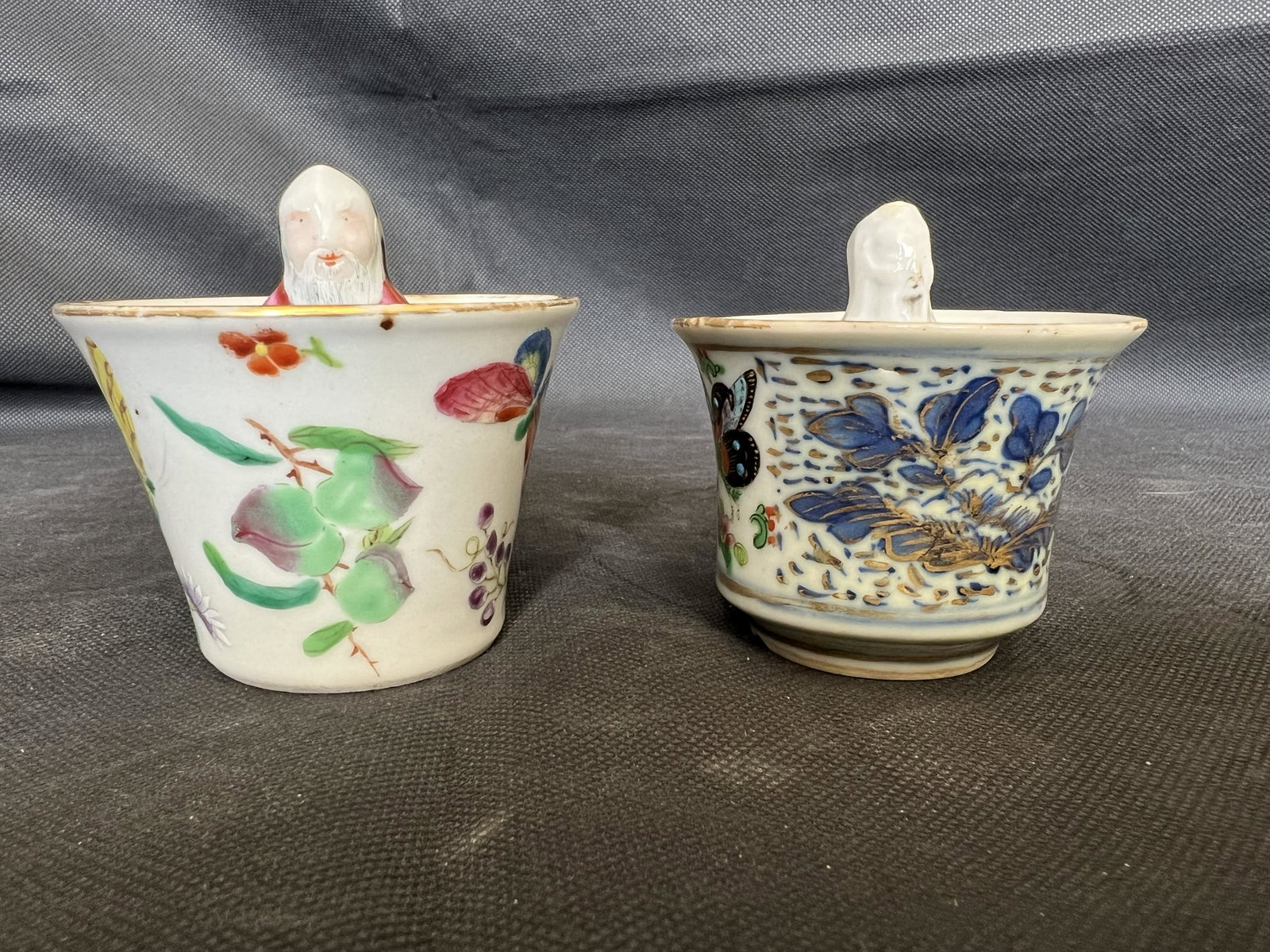 Two Famille Rose Wine Cups: Size: 7.5x6.5cm.