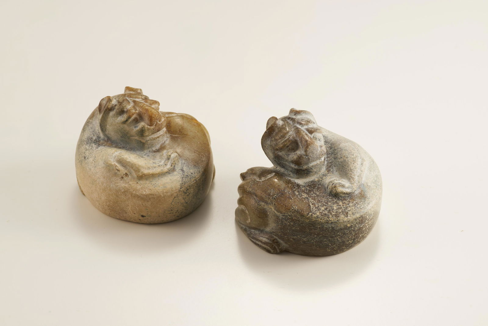 A Pair of Jade Carved Mythical Beasts. 
Han Dynasty. (1 of 5)